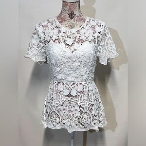 SHILLA White open lace peplum top size‎ S.
